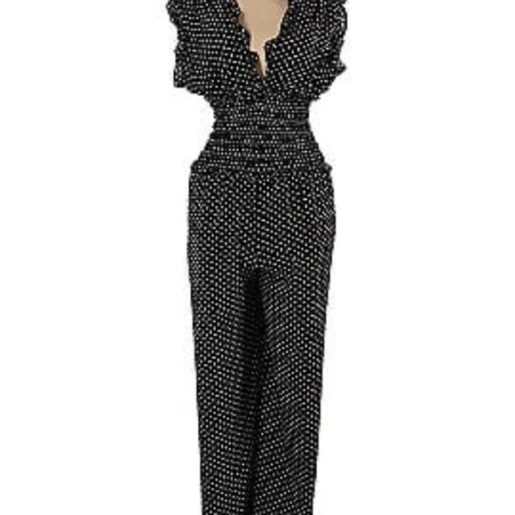 Max Studio London Smocked Wide-Leg Jumpsuit | Black & White Print | Size L - Picture 1 of 9